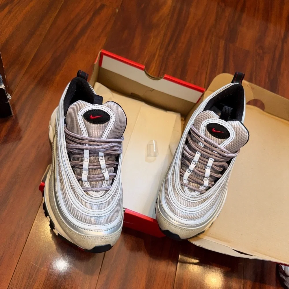 Nike Air Max 97 Metallic Silver Bullet with Red Accents